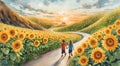 A picturesque scene depicts two children walking hand in hand Royalty Free Stock Photo